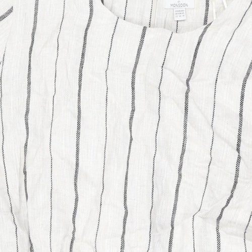 Monsoon Womens Beige Striped Linen A-Line Size 22 Round Neck Zip