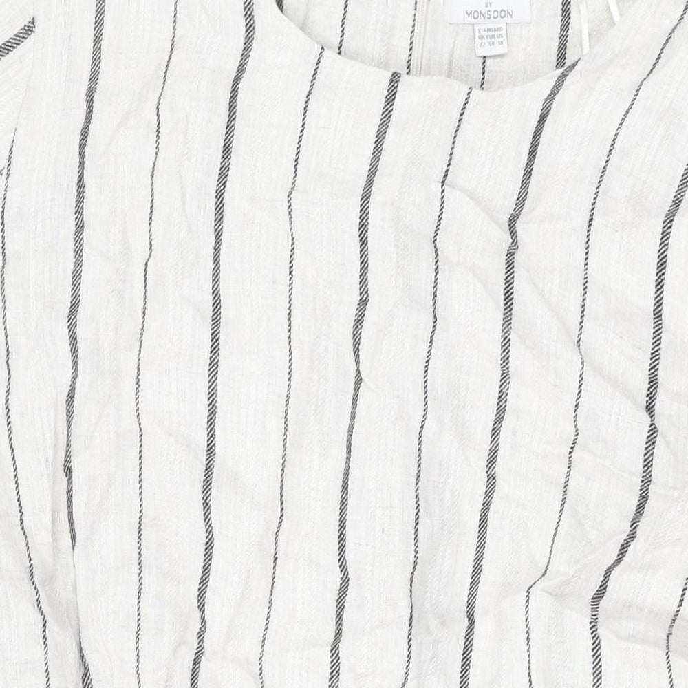 Monsoon Womens Beige Striped Linen A-Line Size 22 Round Neck Zip
