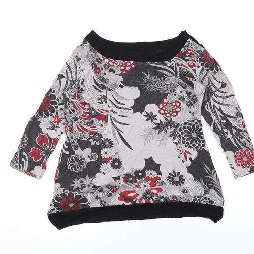 CMD Womens Grey Floral Viscose Basic Blouse Size M Boat Neck