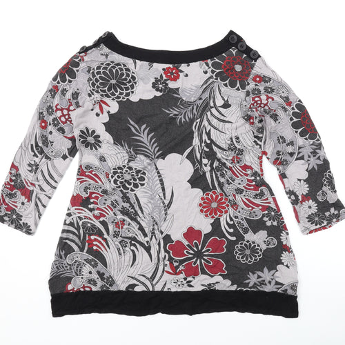 CMD Womens Grey Floral Viscose Basic Blouse Size M Boat Neck