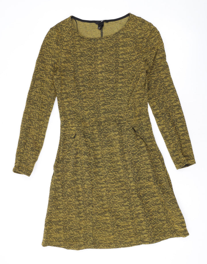 H&M Womens Yellow Polyester Sheath Size S Scoop Neck Pullover
