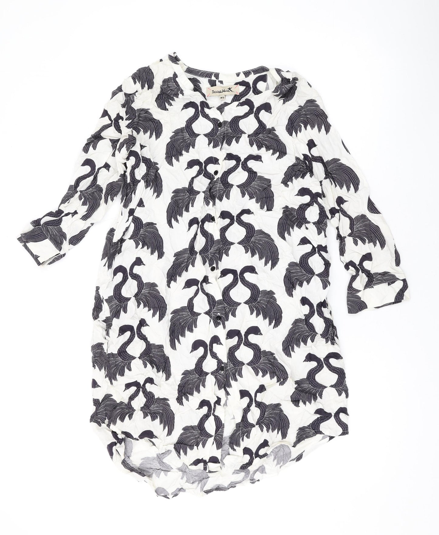 Twisted Muse Womens White Geometric Viscose Basic Button-Up Size XS V-Neck