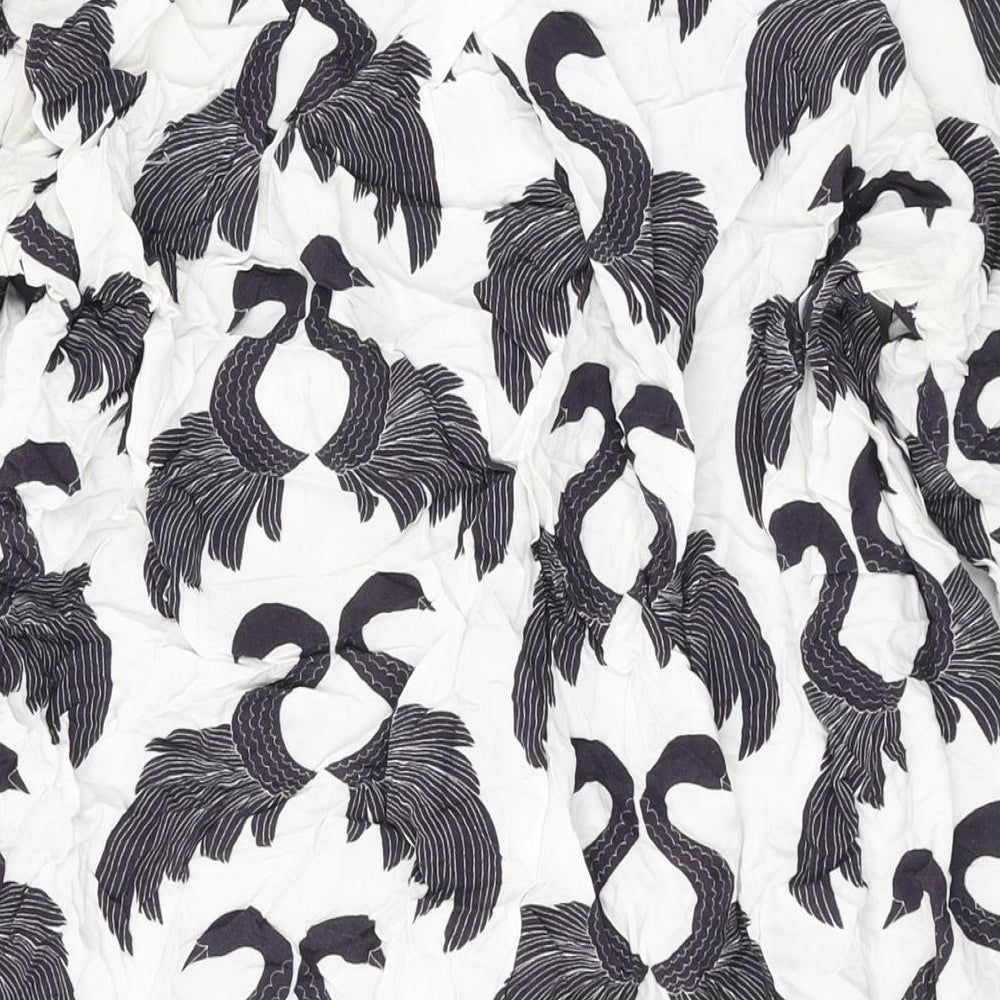 Twisted Muse Womens White Geometric Viscose Basic Button-Up Size XS V-Neck