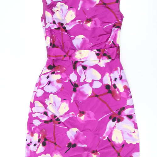 Fenn Wright Manson Womens Pink Floral Cotton A-Line Size 8 Round Neck Zip