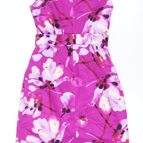 Fenn Wright Manson Womens Pink Floral Cotton A-Line Size 8 Round Neck Zip
