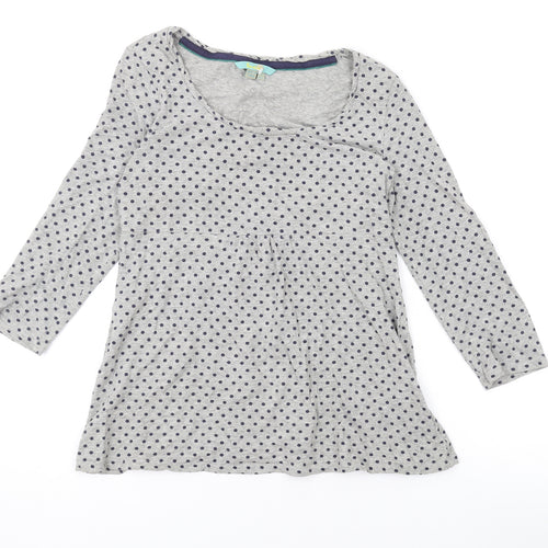 Boden Womens Grey Polka Dot Cotton Basic T-Shirt Size 10 Scoop Neck