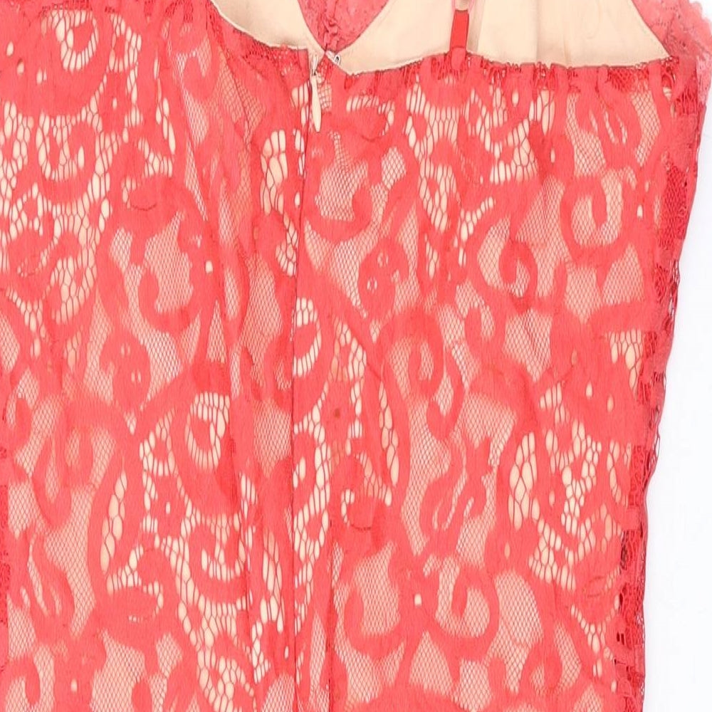 Missguided Womens Pink Geometric Polyester Mini Size 12 V-Neck Zip