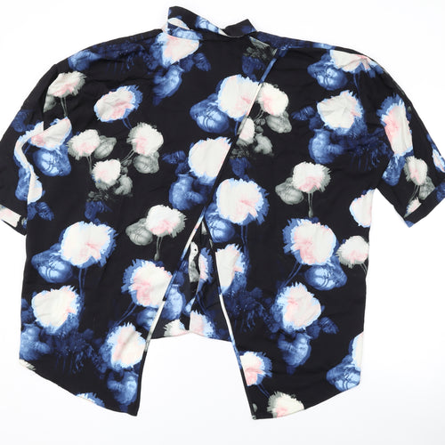 River Island Womens Blue Floral Polyester Basic Blouse Size 12 Collared