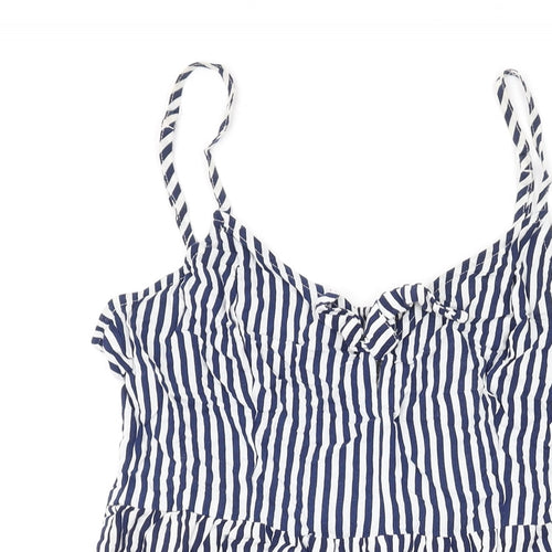 Divided by H&M Womens Blue Striped Viscose A-Line Size 12 V-Neck Pullover