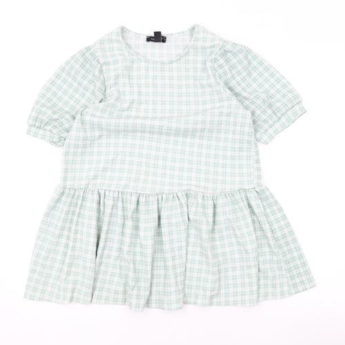 New Look Womens Green Check Polyester Basic Blouse Size 10 Round Neck