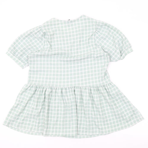 New Look Womens Green Check Polyester Basic Blouse Size 10 Round Neck
