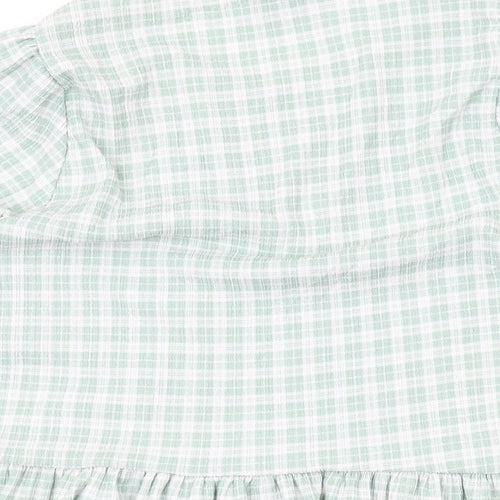 New Look Womens Green Check Polyester Basic Blouse Size 10 Round Neck