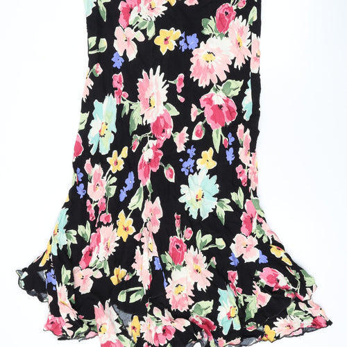Marks and Spencer Womens Black Floral Viscose Swing Skirt Size 18