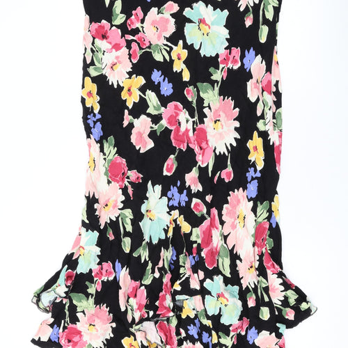 Marks and Spencer Womens Black Floral Viscose Swing Skirt Size 18