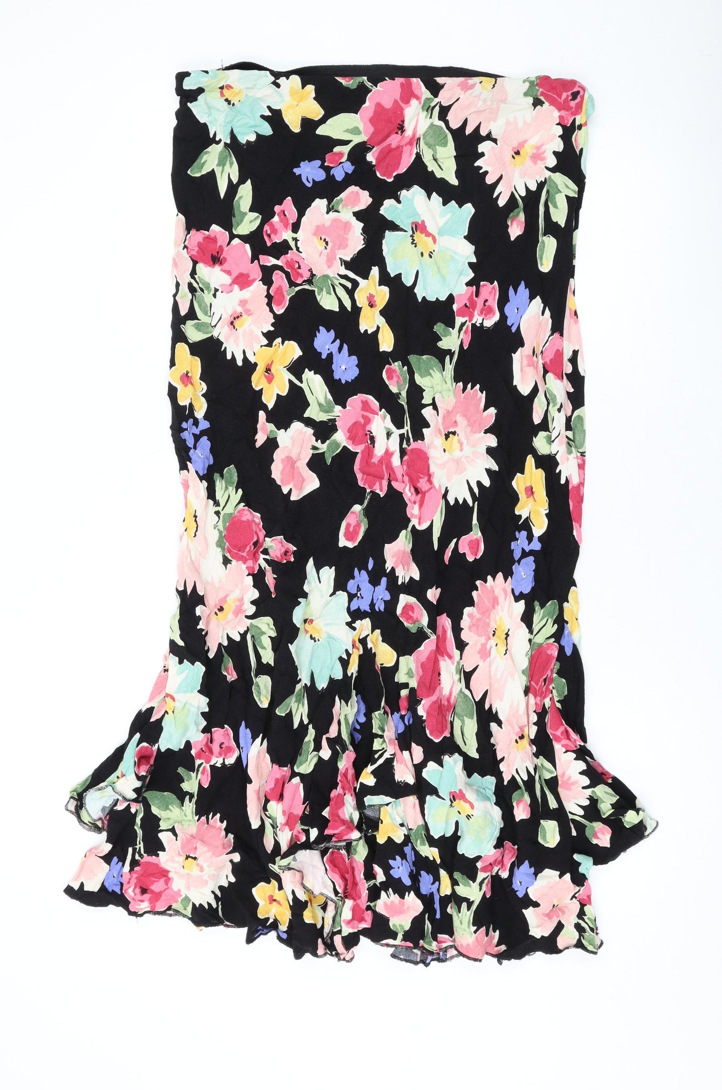 Marks and Spencer Womens Black Floral Viscose Swing Skirt Size 18