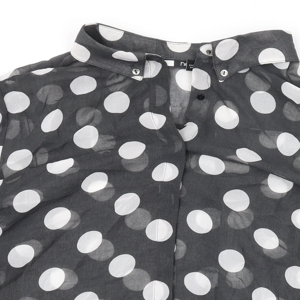 NEXT Womens Green Polka Dot Polyester Basic Button-Up Size 16 Collared