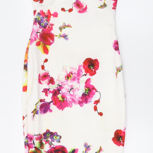 AX Paris Womens White Floral Polyester Bodycon Size 10 V-Neck Pullover