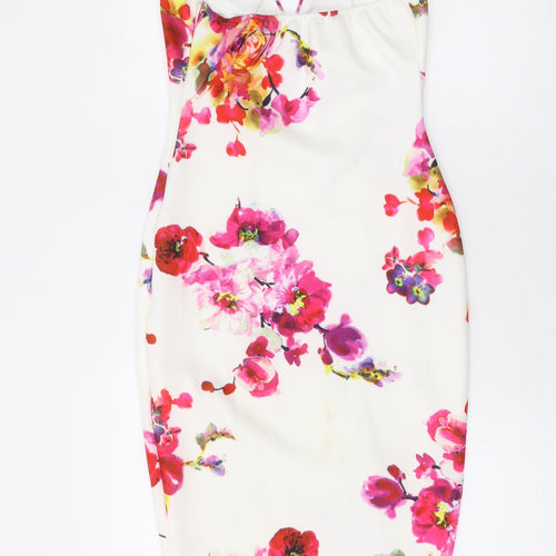 AX Paris Womens White Floral Polyester Bodycon Size 10 V-Neck Pullover