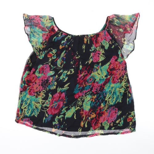 Windsmoor Womens Black Floral Silk Basic Blouse Size 18 Scoop Neck