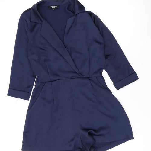New Look Womens Blue Polyester Playsuit One-Piece Size 8 Snap