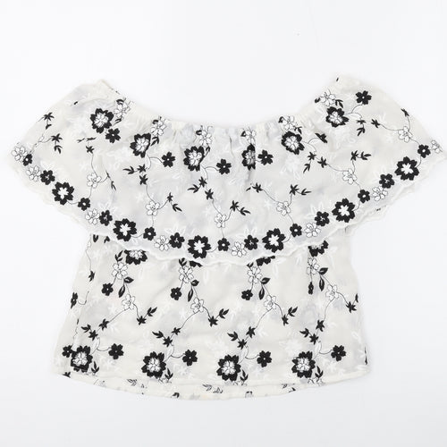 Lipsy Womens White Geometric Polyester Basic Blouse Size 10 Off the Shoulder