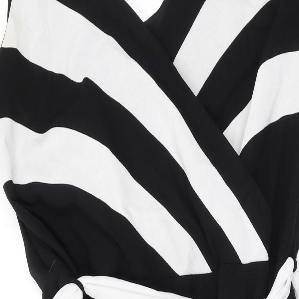 David Emanuel Womens Black Polyester A-Line Size 14 V-Neck Zip