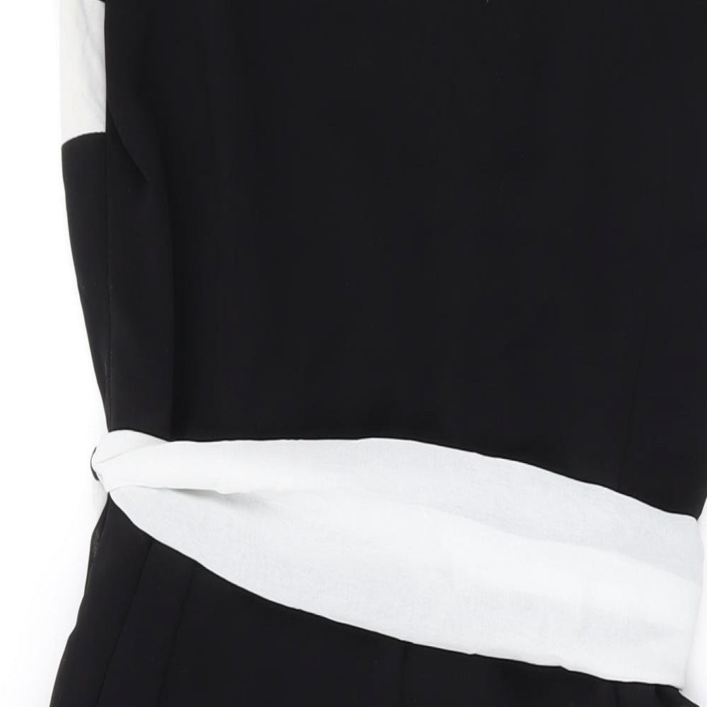 David Emanuel Womens Black Polyester A-Line Size 14 V-Neck Zip