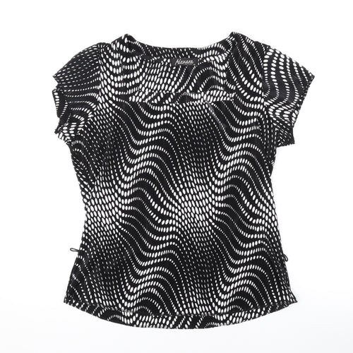 Alexara Womens Black Geometric Polyester Basic T-Shirt Size 16 Scoop Neck