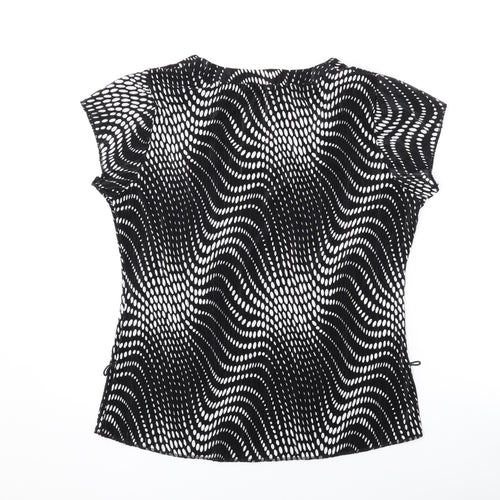 Alexara Womens Black Geometric Polyester Basic T-Shirt Size 16 Scoop Neck