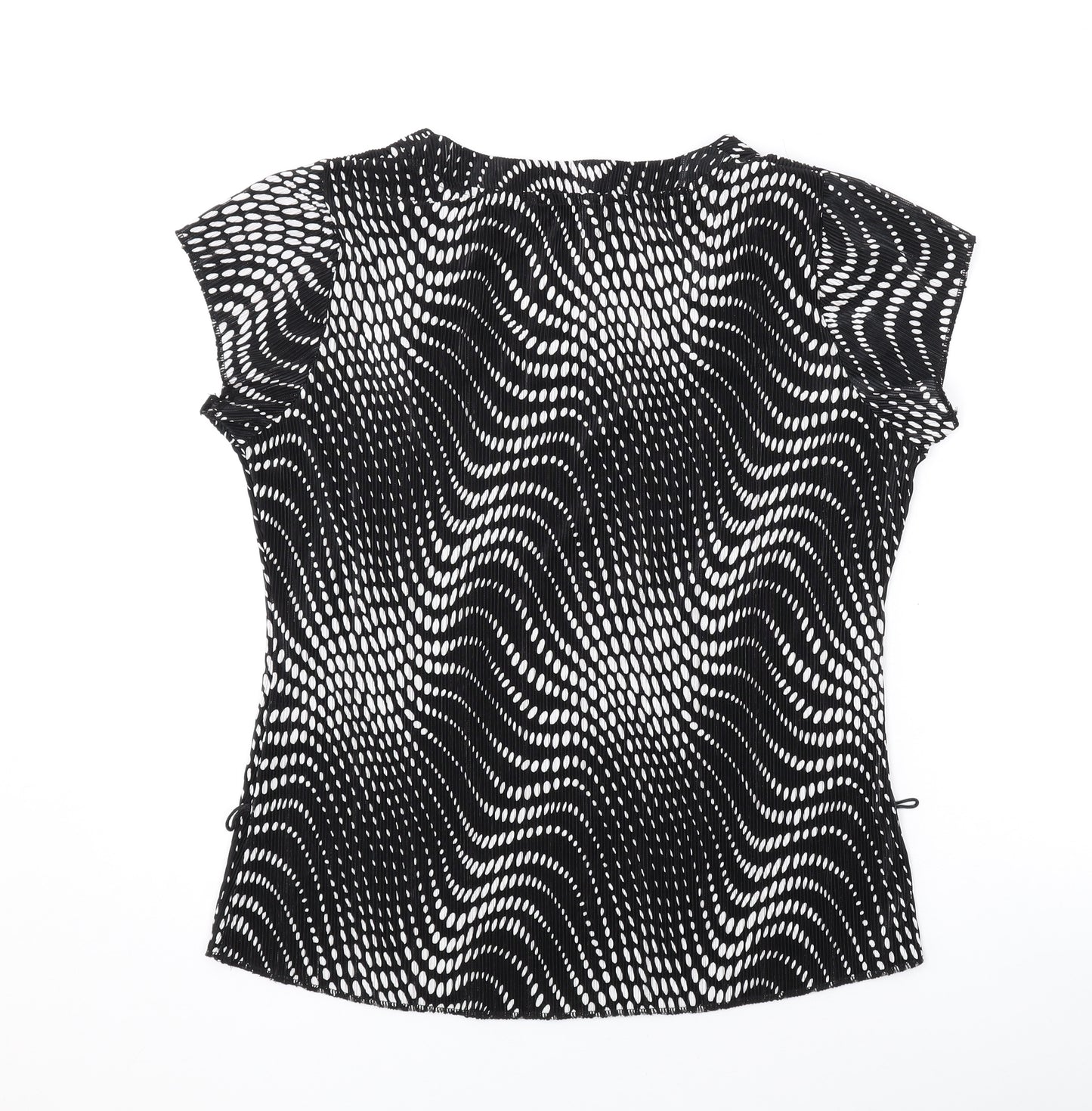 Alexara Womens Black Geometric Polyester Basic T-Shirt Size 16 Scoop Neck