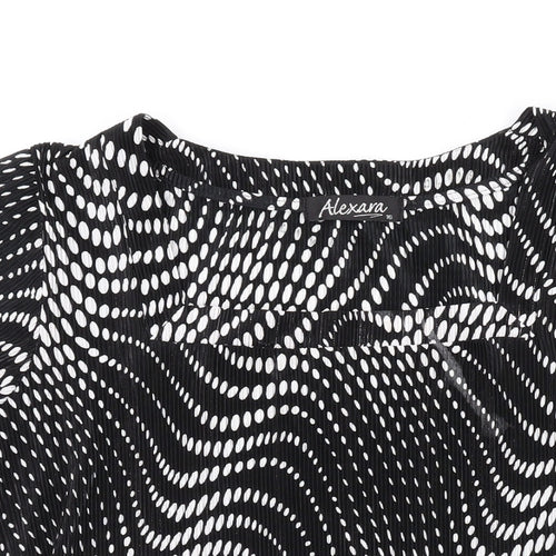 Alexara Womens Black Geometric Polyester Basic T-Shirt Size 16 Scoop Neck