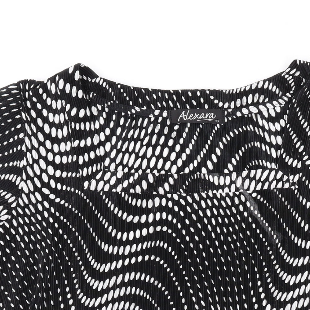 Alexara Womens Black Geometric Polyester Basic T-Shirt Size 16 Scoop Neck