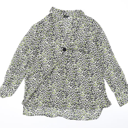 Zara Womens Yellow Animal Print Polyester Basic Blouse Size S V-Neck