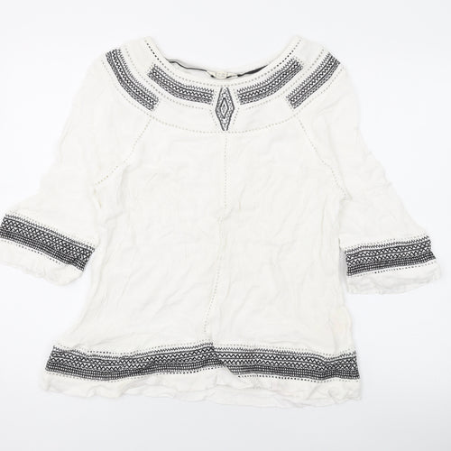 White Stuff Womens White Geometric Viscose Basic Blouse Size 16 Boat Neck