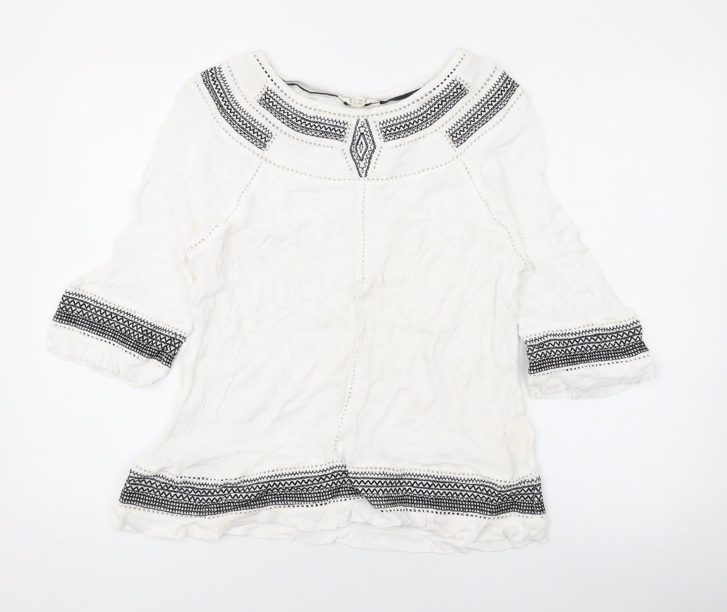 White Stuff Womens White Geometric Viscose Basic Blouse Size 16 Boat Neck