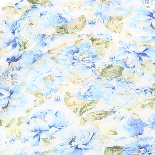 Forever New Womens Blue Floral Polyester Cropped Button-Up Size 12 V-Neck