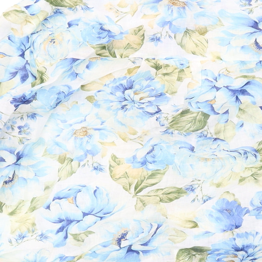 Forever New Womens Blue Floral Polyester Cropped Button-Up Size 12 V-Neck