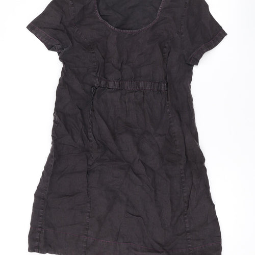 Marks and Spencer Womens Grey Linen T-Shirt Dress Size 12 Scoop Neck Pullover