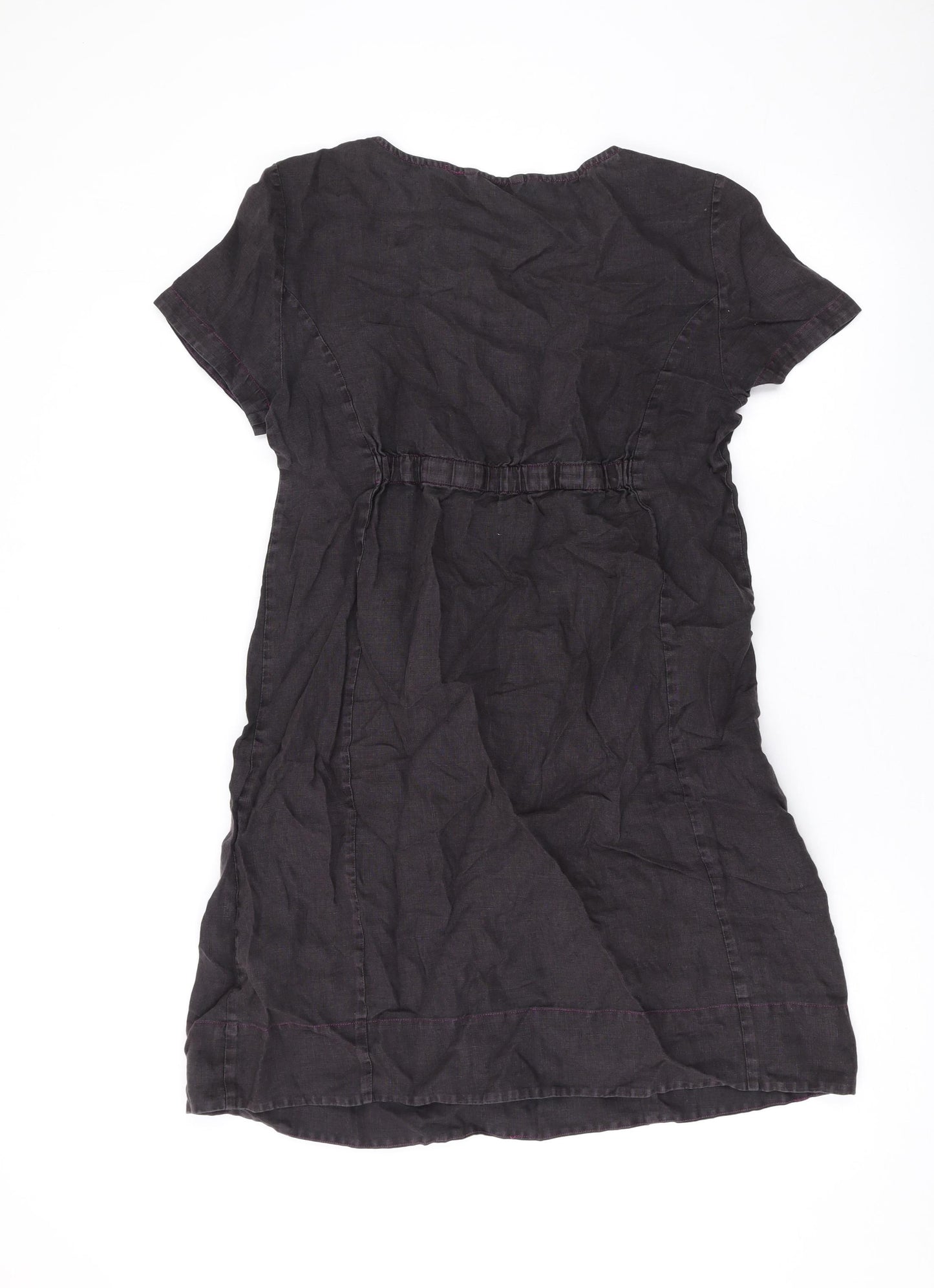 Marks and Spencer Womens Grey Linen T-Shirt Dress Size 12 Scoop Neck Pullover