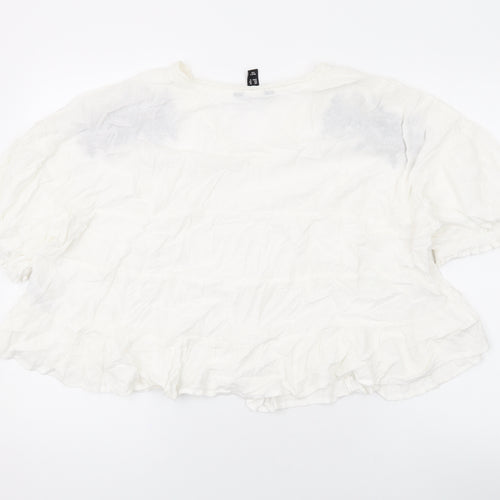 New Look Womens White Geometric Viscose Basic Blouse Size 16 V-Neck