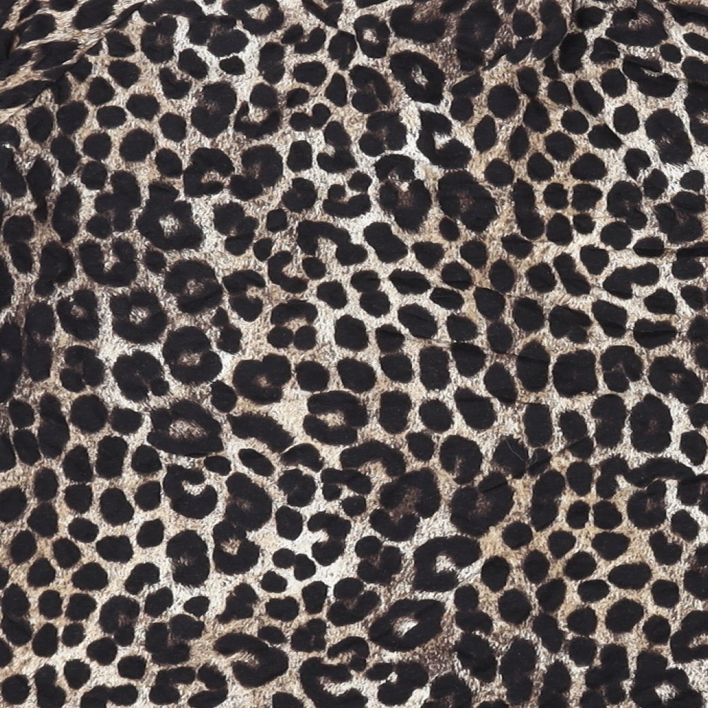 Michael Kors Womens Brown Animal Print Cotton Basic Blouse Size M Round Neck