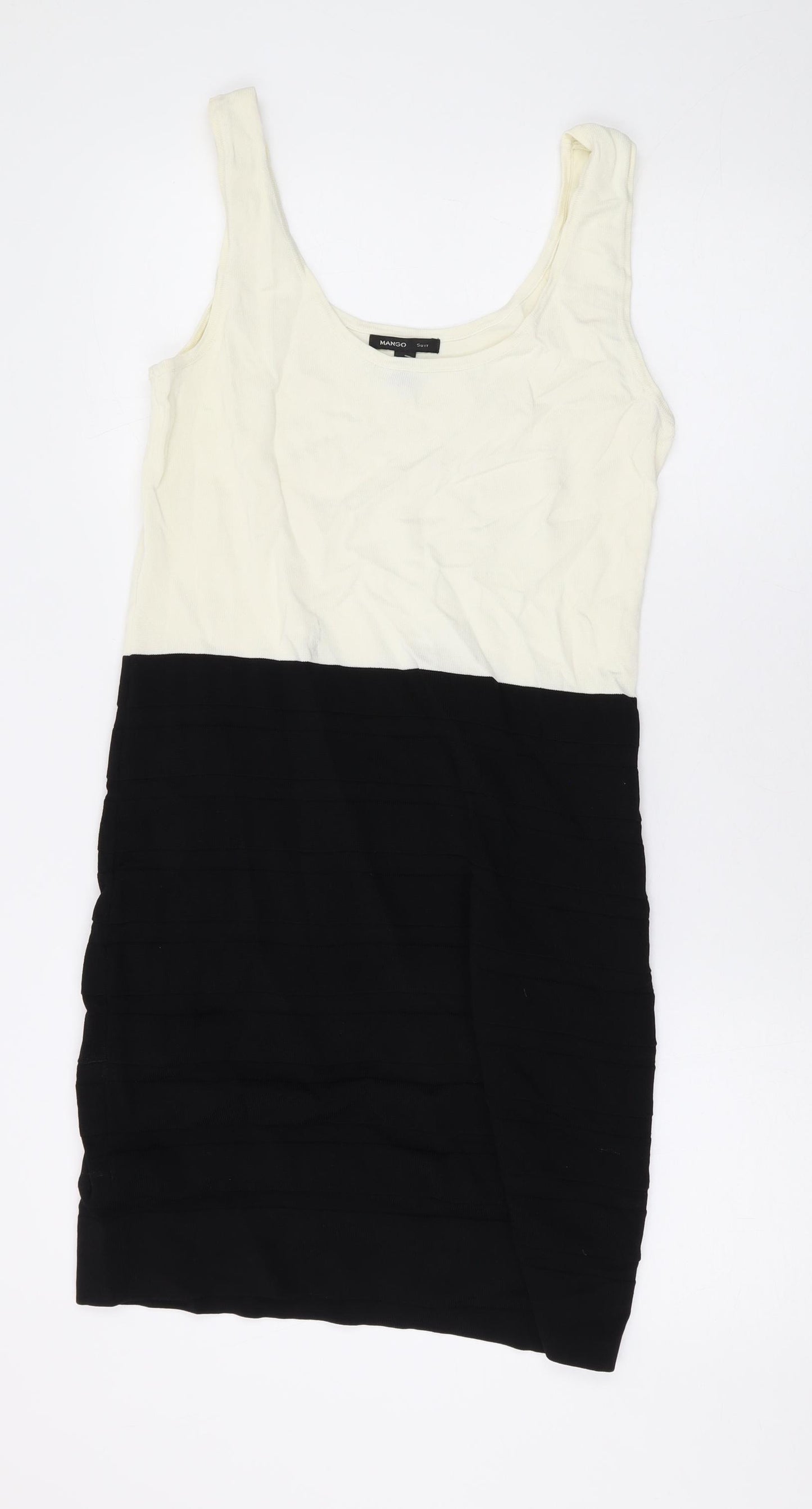 Mango Womens Ivory Polyester Bodycon Size XL Scoop Neck Pullover