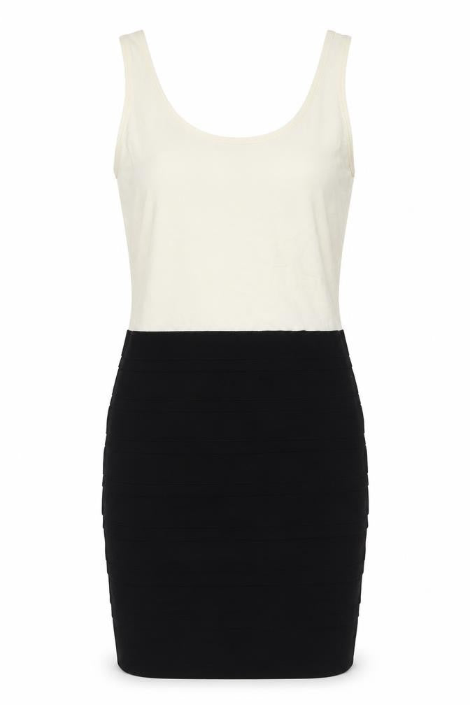 Front view of Mango women’s ivory polyester bodycon, size XL, scoop neck pullover