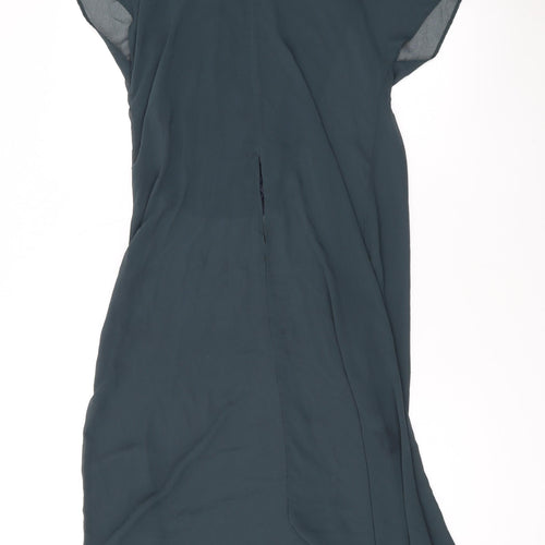 Zara Womens Green Polyester A-Line Size S V-Neck Pullover