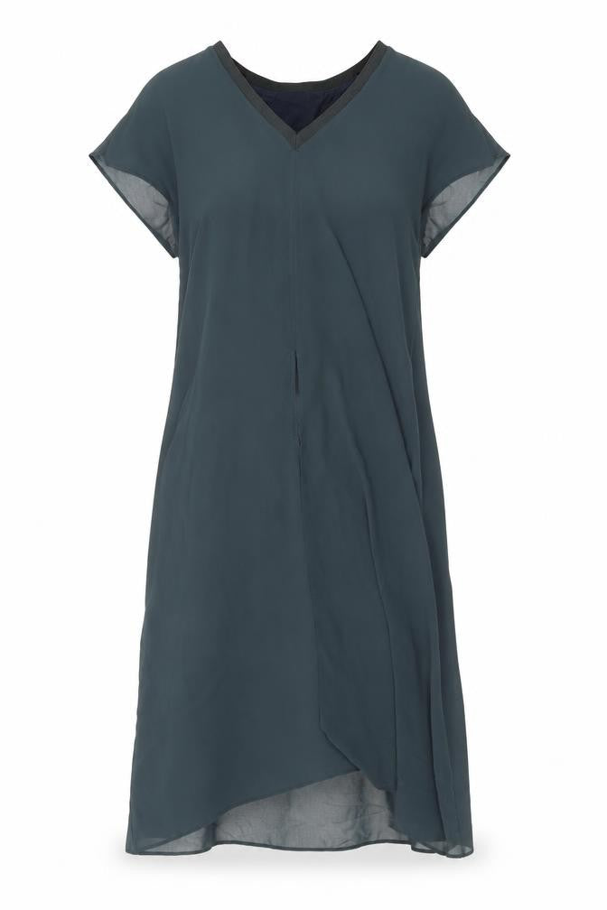 Front view of Zara women’s green polyester a-line, size S, v-neck pullover