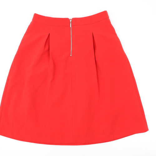 Marks and Spencer Womens Red Polyester Skater Skirt Size 8 Zip