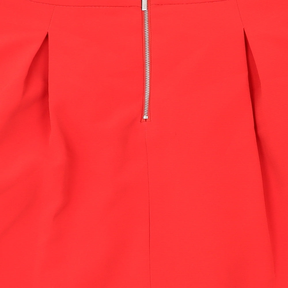 Marks and Spencer Womens Red Polyester Skater Skirt Size 8 Zip