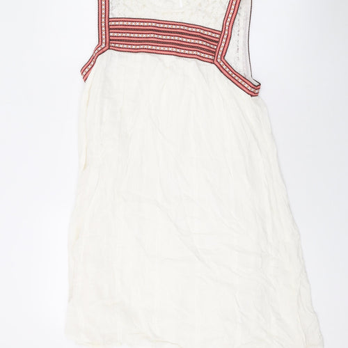 Red Herring Womens White Viscose A-Line Size 8 Round Neck Button