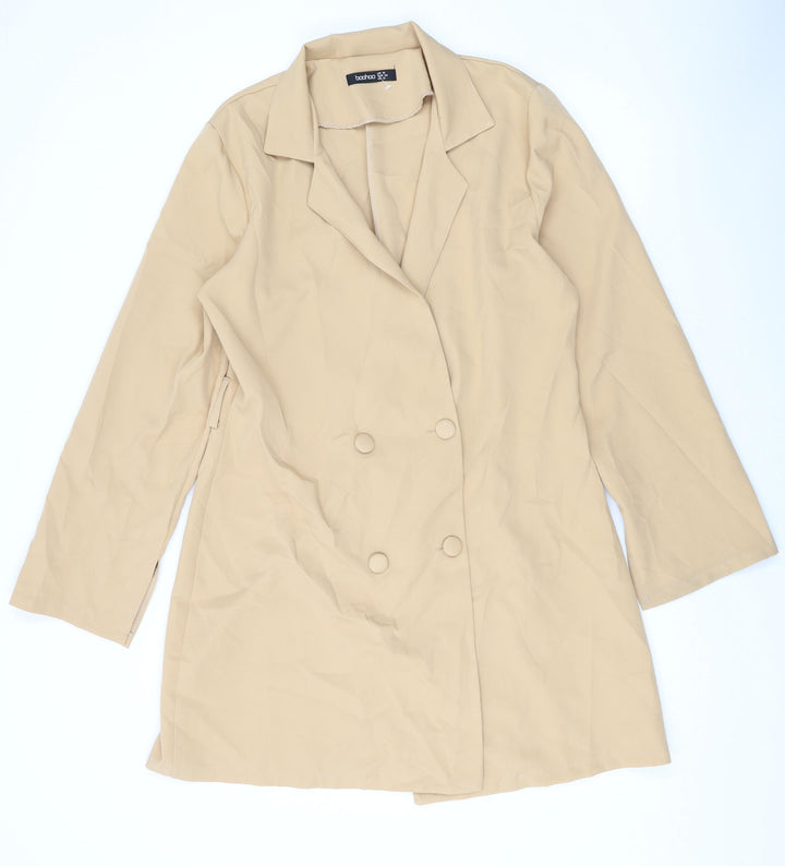 Boohoo Womens Beige Polyester Jacket Dress Size 16 Collared Button
