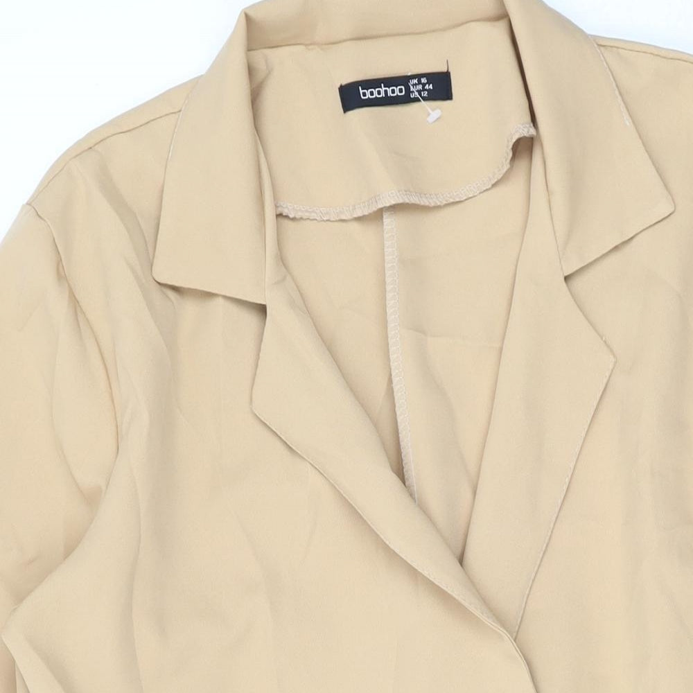 Boohoo Womens Beige Polyester Jacket Dress Size 16 Collared Button